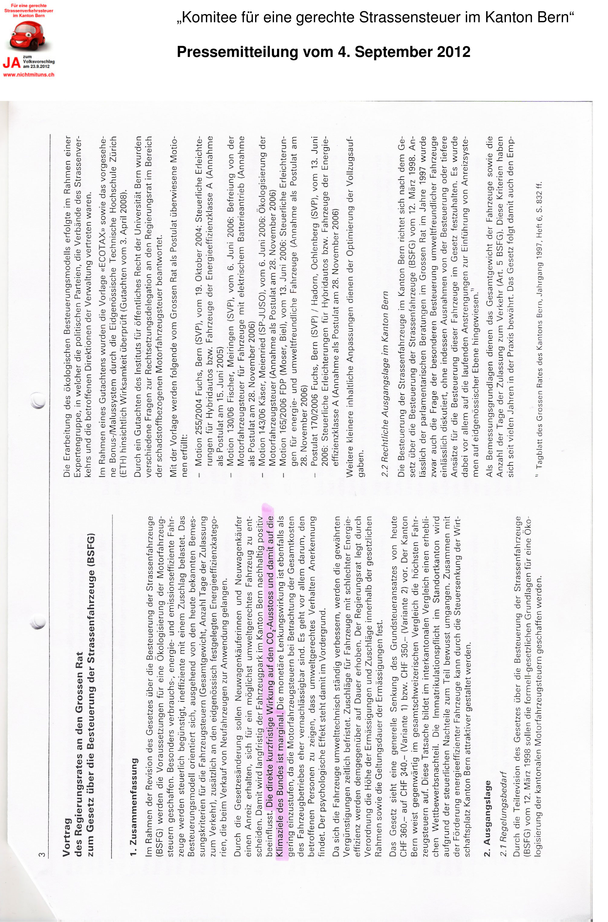 Auszug aus dem Antrag des Regierungsrates; Gesetz BSFG